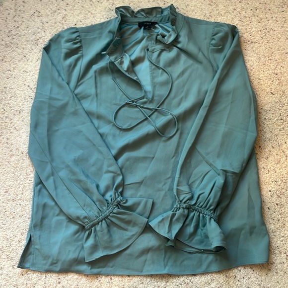 Turquoise J.Crew ruffled blouse - Picture 1 of 3